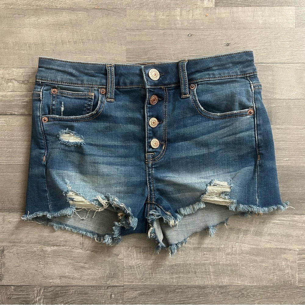 American Eagle Super Stretch Hi-Rise Shortie Distressed Denim Shorts